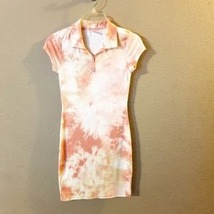 No Boundaries Juniors Dress Cap Sleeves Collared Zipper at Neck Cream/Orange XS